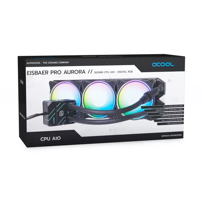 Alphacool Eisbaer Pro Aurora 360 Refrigeração líquida all-in-one para processador 12 cm preto, branco 1 unid.
