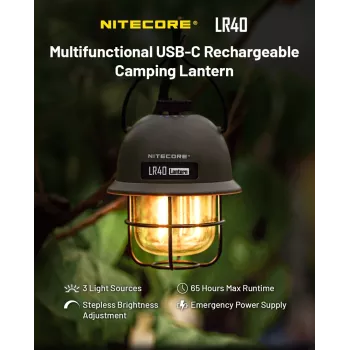 Lanterna de campismo alimentada por USB Nitecore LR40 100 lm verde-azeitona