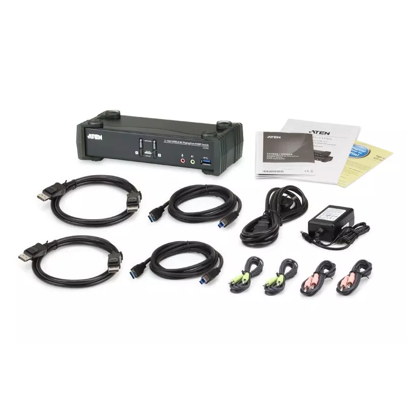 ATEN 2-Port USB 3.1 Gen 1 4K DisplayPort 1.2 KVMP™ Switch com áudio (cabo KVM incluído)