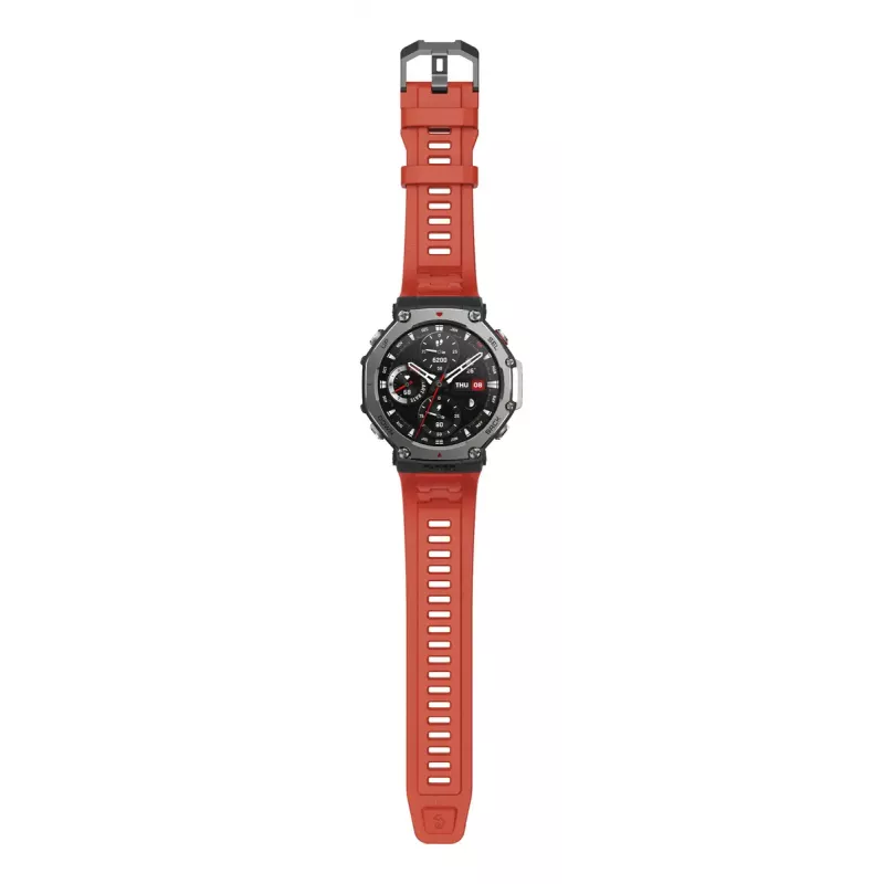 Smartwatch Amazfit T-Rex 3 Lava — AMOLED de 1,5 polegadas, 480×480, GPS, 700 mAh, 32 GB, caixa em aço inoxidável, bracelete de silicone