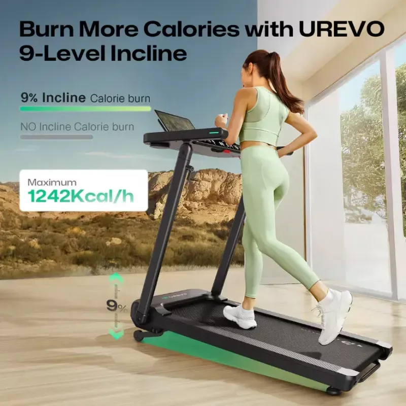 Urevo passadeira com secretária de trabalho e exercício integrada Foldi 3S peso máximo do utilizador 120 kg velocidade mínima 1 km/h velocidade máxima 12 km/h