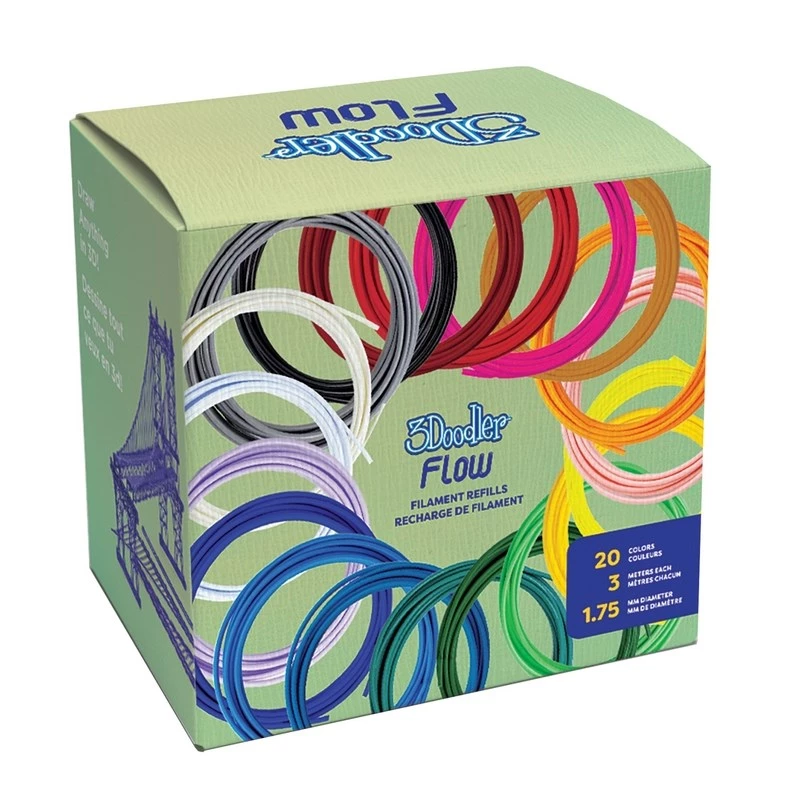 Filamento 3Doodler FLOW 20 PLA 20 cores recarga ácido polilático (PLA) preto, azul, verde escuro, rosa escuro, dourado, verde, roxo, azul-marinho, laranja, rosa, transparente, branco, amarelo