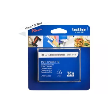Brother TZe231S - fita laminada - preto sobre branco - rolo (1,2 cm x 4 m) 1 rolo(s) - para P-Touch PT-1010, 1080, 1090, 1230, 1280, 1290, 2100, 243
