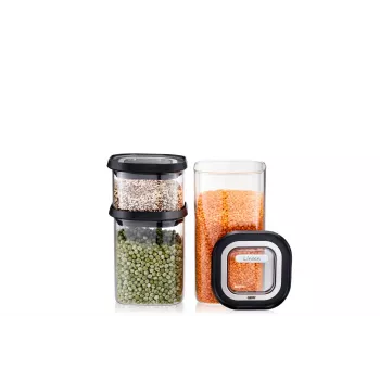 Conjunto de recipientes retangulares GEFU G-12807 — 1,4 L, 3 peças, preto e transparente