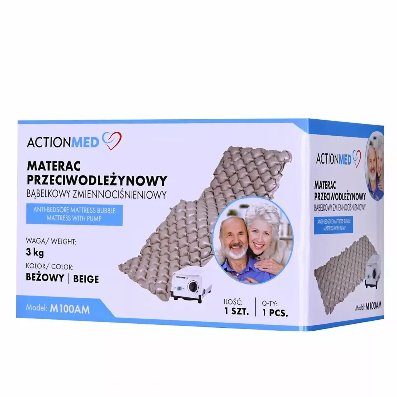 Colchão anti-escaras de pressão alternada ActionMed M100AM, colchão individual de PVC 192×82×7 cm, peso máximo do utilizador 135 kg