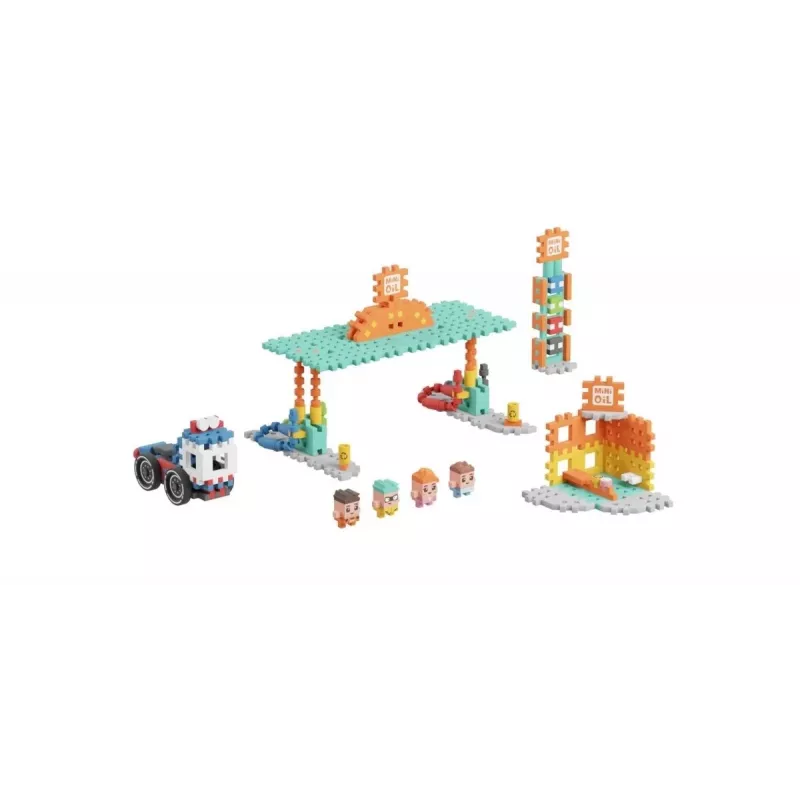 Conjunto de blocos Marioinex Mini Waffle Blocks posto de combustível, 148 peças, multicolor, a partir dos 6 anos
