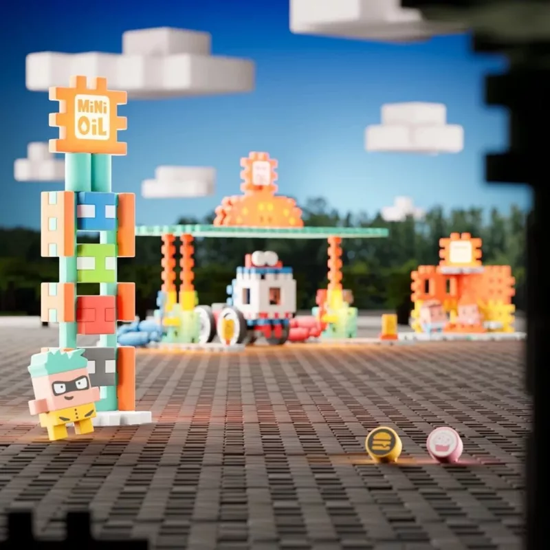 Conjunto de blocos Marioinex Mini Waffle Blocks posto de combustível, 148 peças, multicolor, a partir dos 6 anos