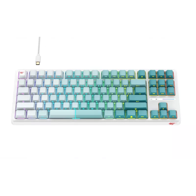 Teclado gaming Havit KB901L branco e verde USB com fio RGB LED
