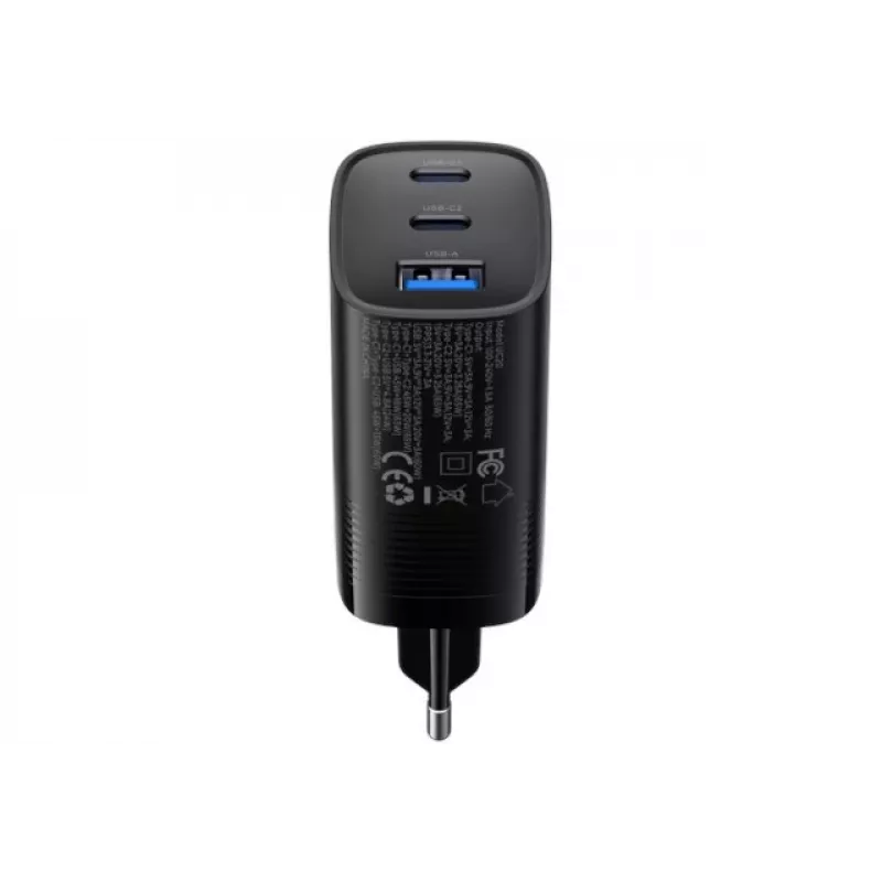 Carregador de viagem Havit UC20 GaN de três portas 65 W preto
