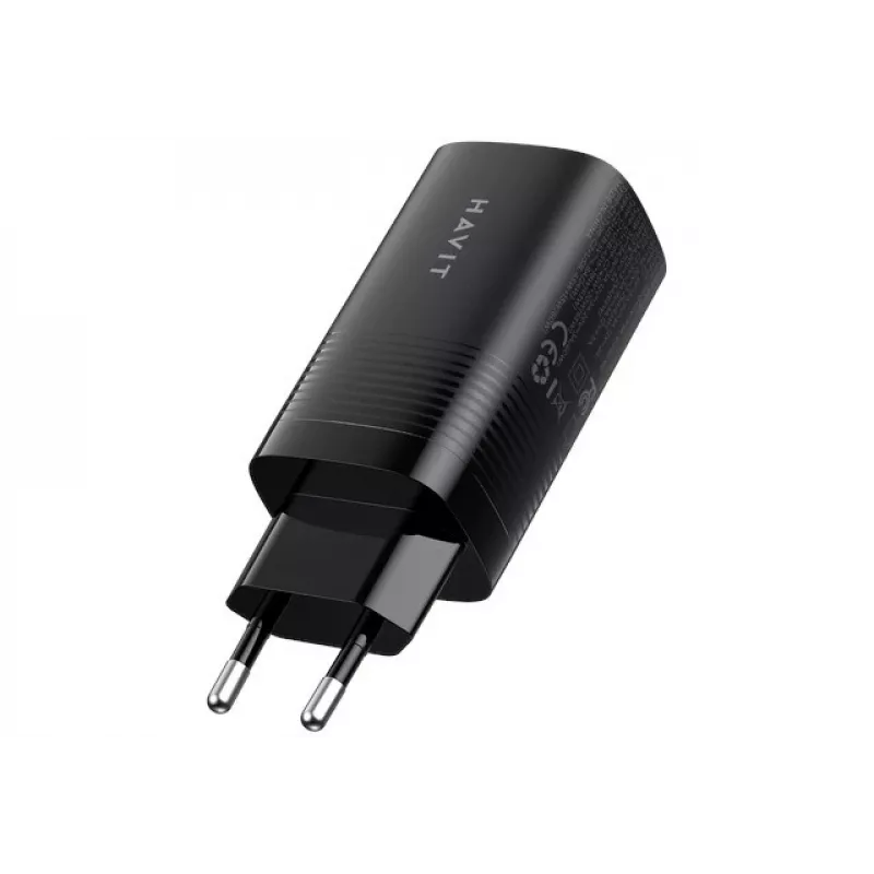 Carregador de viagem Havit UC20 GaN de três portas 65 W preto