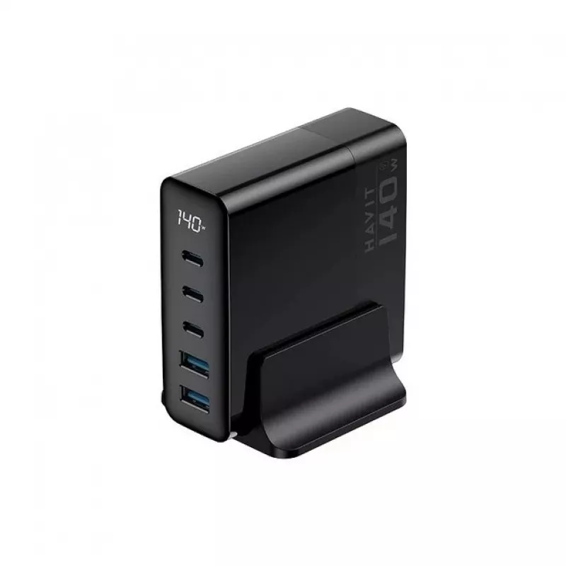 HAVIT Carregador de viagem UCLE004 EU 140W Cinco portas GaN Preto
