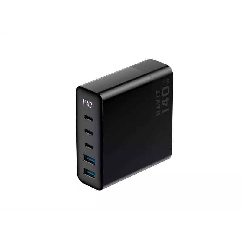 HAVIT Carregador de viagem UCLE004 EU 140W Cinco portas GaN Preto