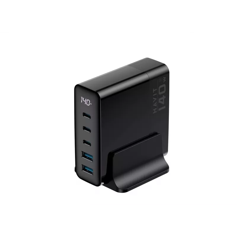 HAVIT Carregador de viagem UCLE004 EU 140W Cinco portas GaN Preto