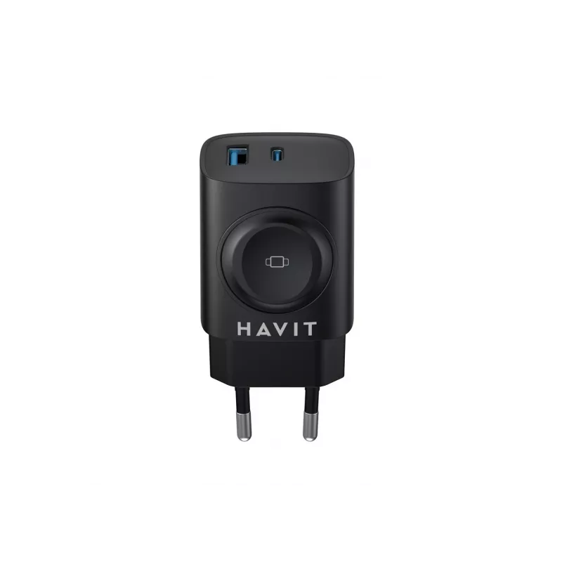 Havit UC132 EU Carregador GaN 22W de duas portas com carregamento sem fios preto