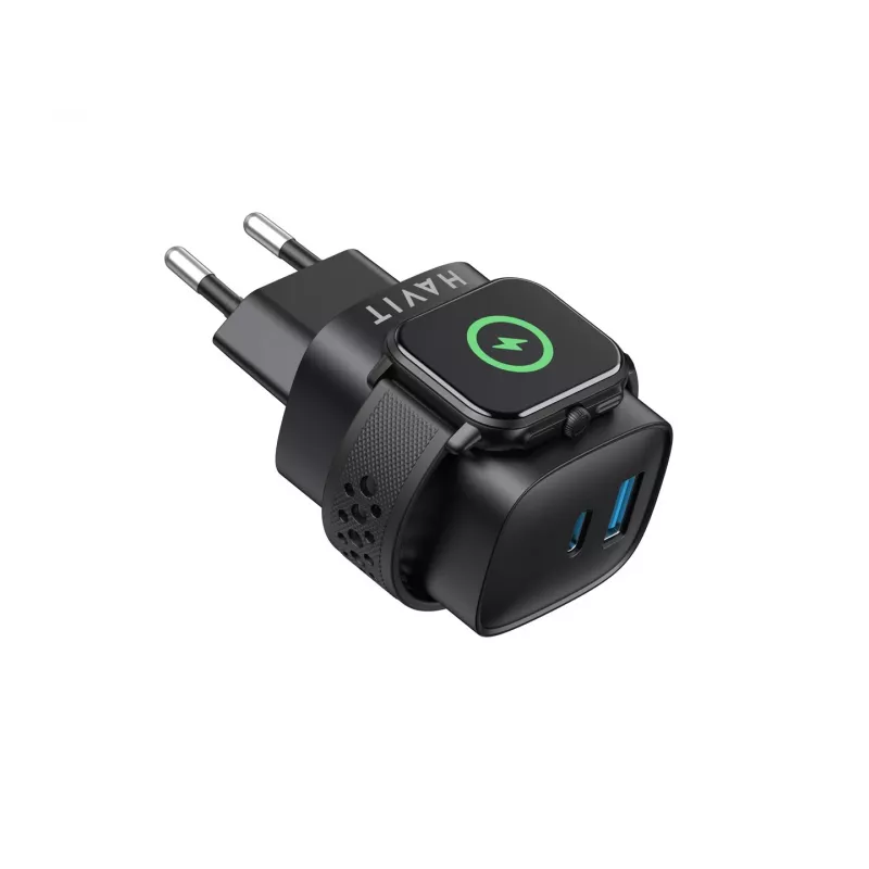 Havit UC132 EU Carregador GaN 22W de duas portas com carregamento sem fios preto