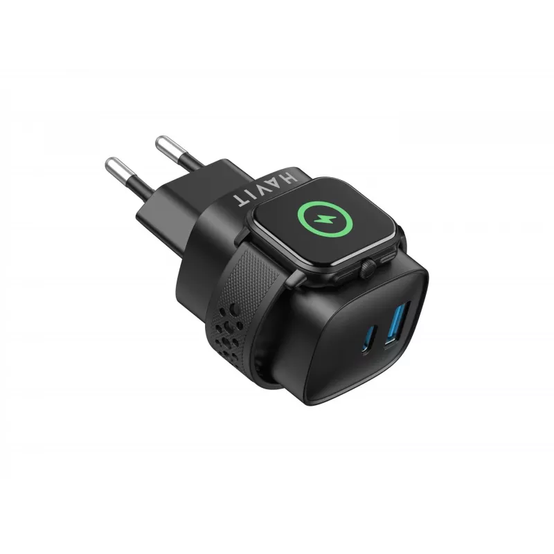 Havit UC132 EU Carregador GaN 22W de duas portas com carregamento sem fios preto