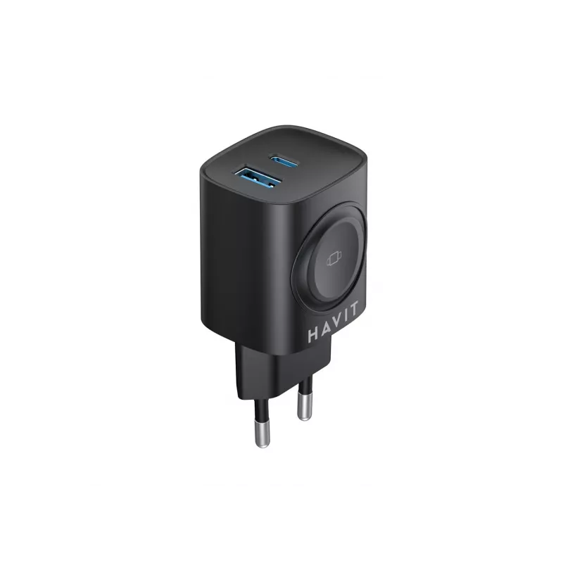 Havit UC132 EU Carregador GaN 22W de duas portas com carregamento sem fios preto