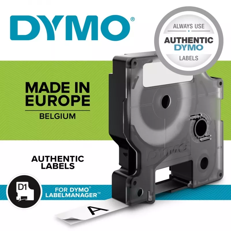 DYMO D1 fita de etiquetas de nylon S0718050, 19 mm x 3,5 m, preto sobre branco