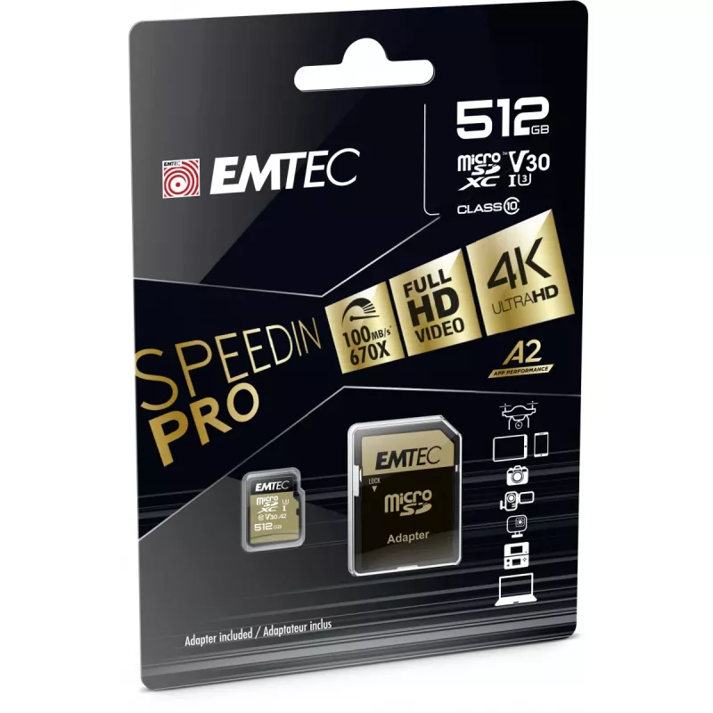 Cartão de memória Emtec 512GB MicroSDXC UHS-I ECMSDM512GXC10SP