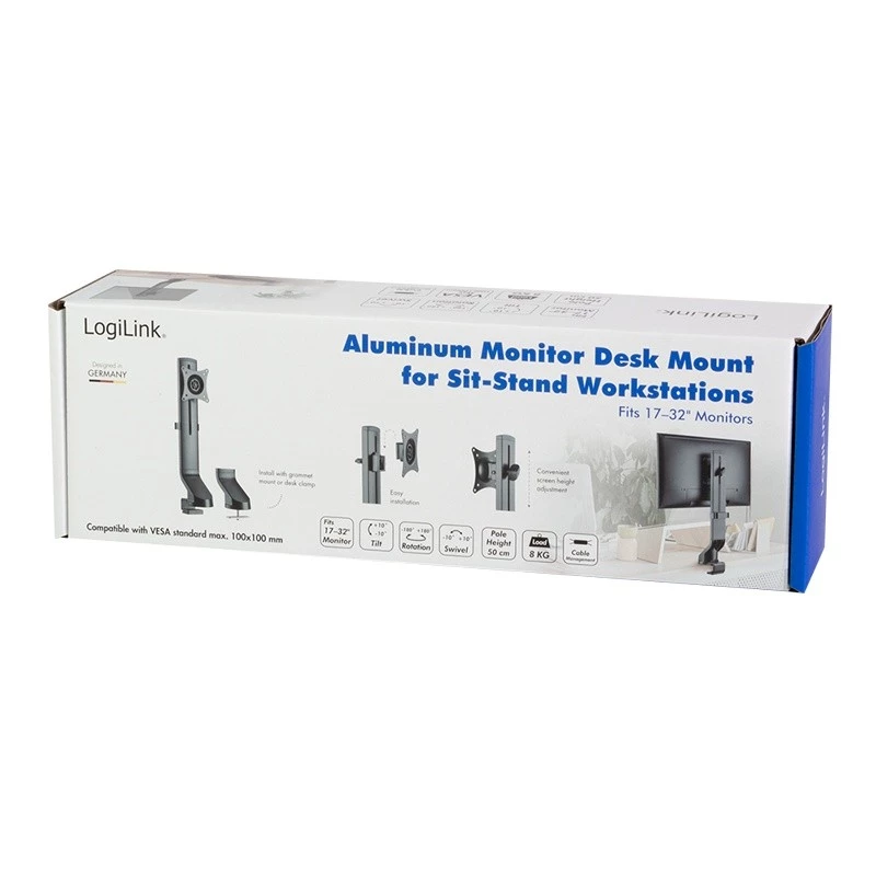 Suporte de monitor LOGILINK BP0161 17-32 polegadas aço para monitores planos e curvos 8 kg máx.