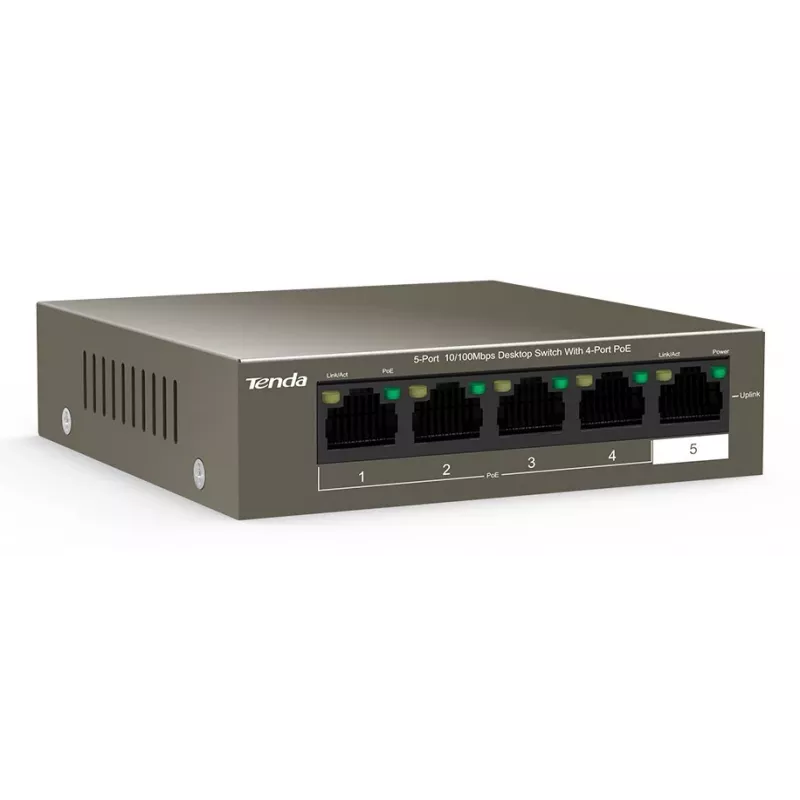 Tenda TEF1105-4-63W Comutador de rede não gerido Fast Ethernet (10/100) Power over Ethernet (PoE) Secretária/Montagem na parede Cinzento