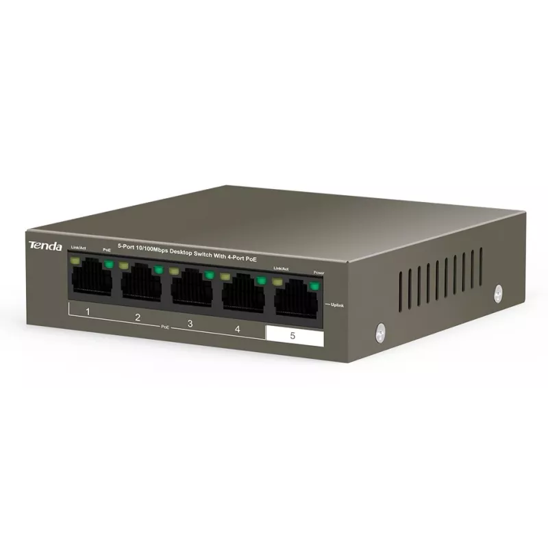 Tenda TEF1105-4-63W Comutador de rede não gerido Fast Ethernet (10/100) Power over Ethernet (PoE) Secretária/Montagem na parede Cinzento
