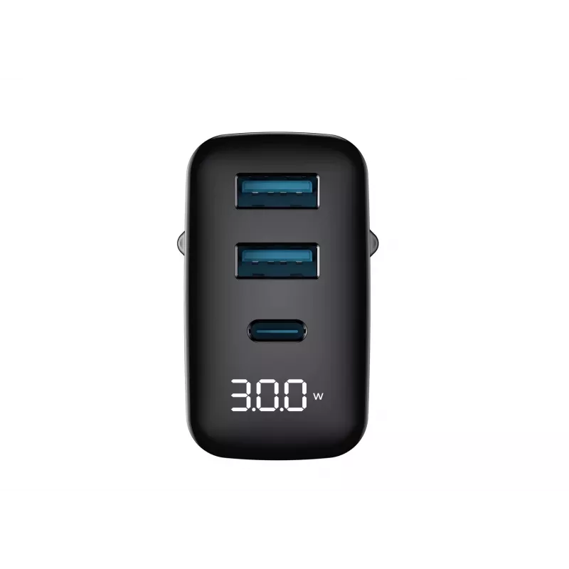Carregador HAVIT UCLE001 EU GaN três portas 30 W preto — carregador USB compacto com 3 ligações