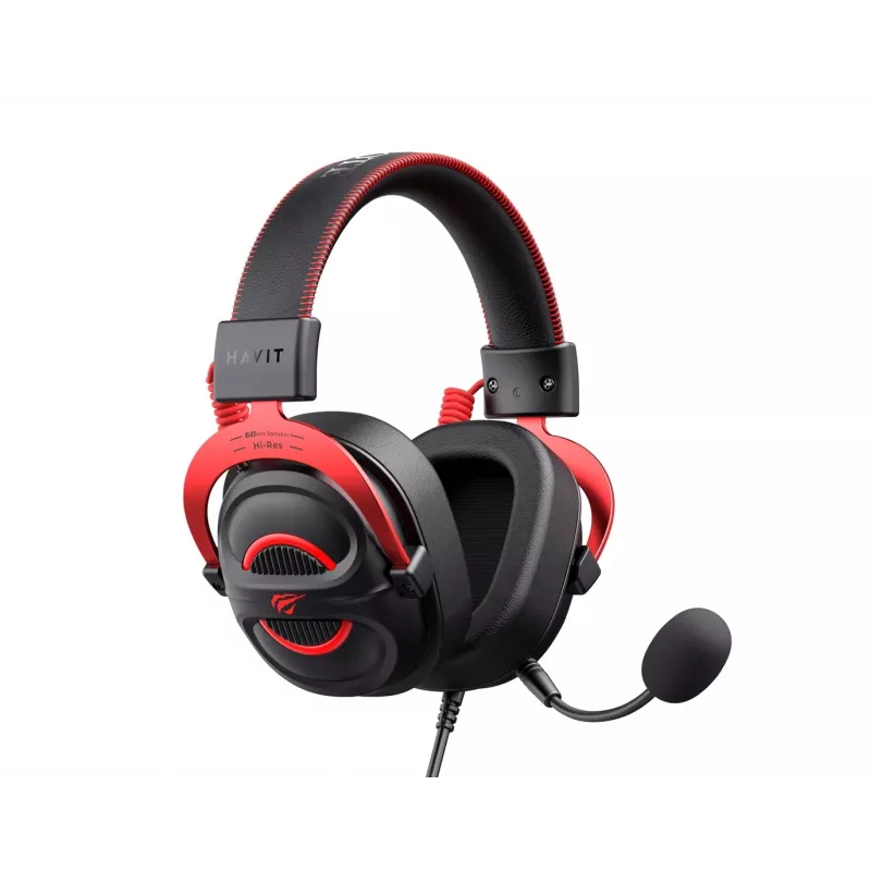 Headset Havit H2002E Pro com fios gaming preto vermelho