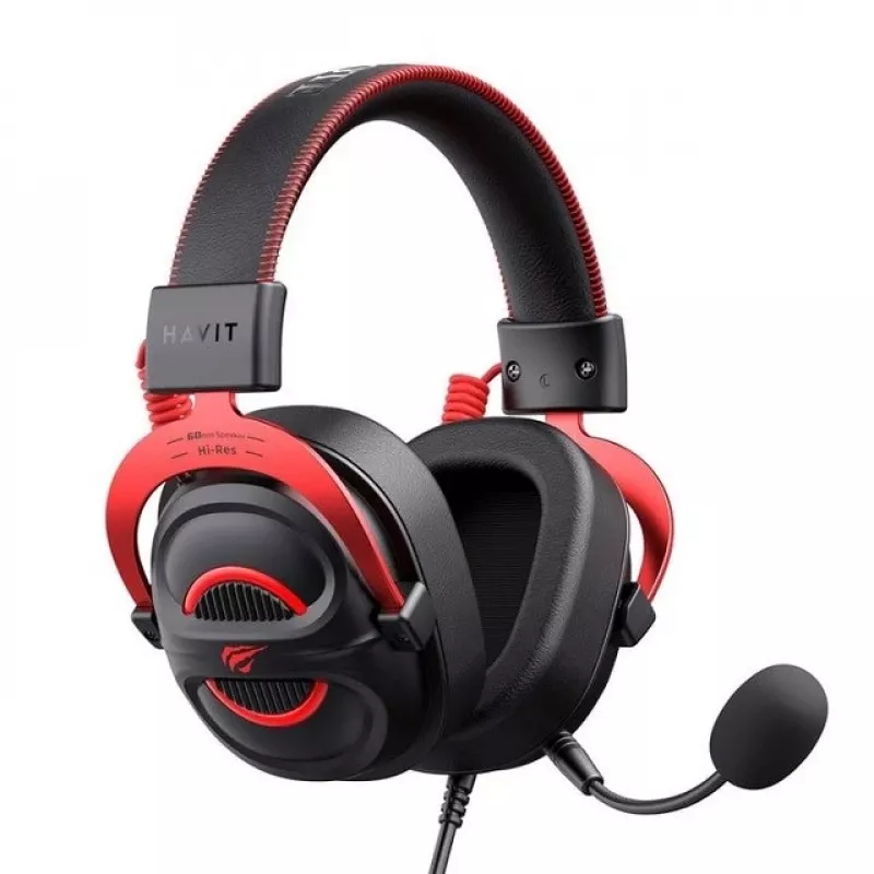 Headset Havit H2002E Pro com fios gaming preto vermelho
