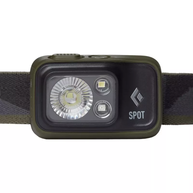 Black Diamond Spot 400 preto, lanterna de cabeça com faixa de cabeça cor de oliva