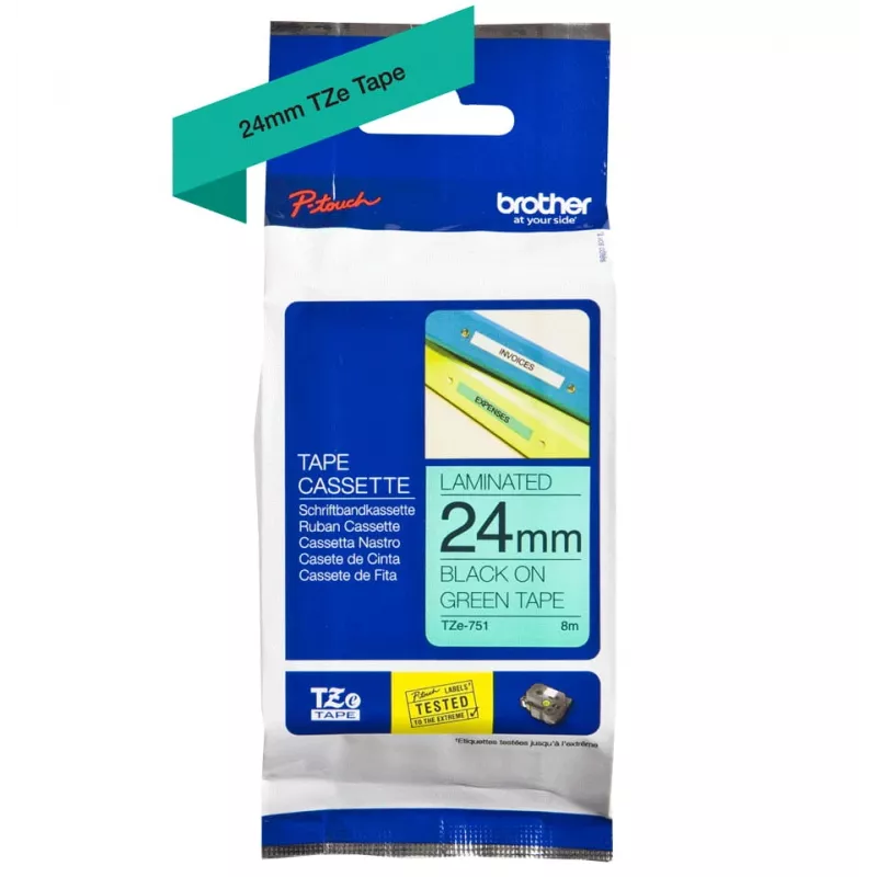 Brother TZe 751 - fita laminada - preto sobre verde - rolo (2,4 cm x 8 m) - 1 rolo(s) - para P-Touch PT-2420, 2430, 2450, 2460, 2470, 2480, 2700, 2