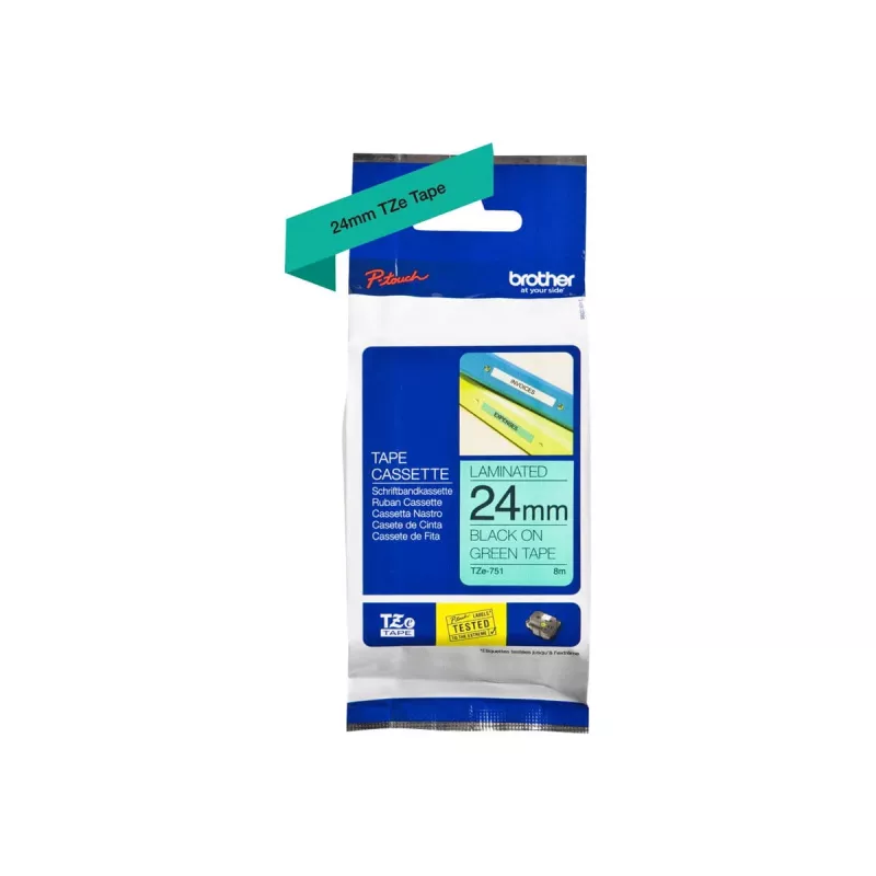Brother TZe 751 - fita laminada - preto sobre verde - rolo (2,4 cm x 8 m) - 1 rolo(s) - para P-Touch PT-2420, 2430, 2450, 2460, 2470, 2480, 2700, 2