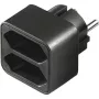 Adaptador de rede 1x ficha Schuko > 2x Euro, adaptador de tomada preto, ficha de distribuição poupa-espaço