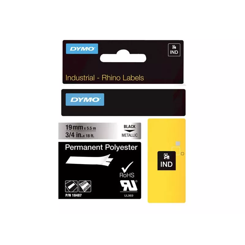 DYMO 19 mm RHINO poliéster permanente - preto sobre cinzento - poliéster - D1 - Bélgica - caixa (S0718200)