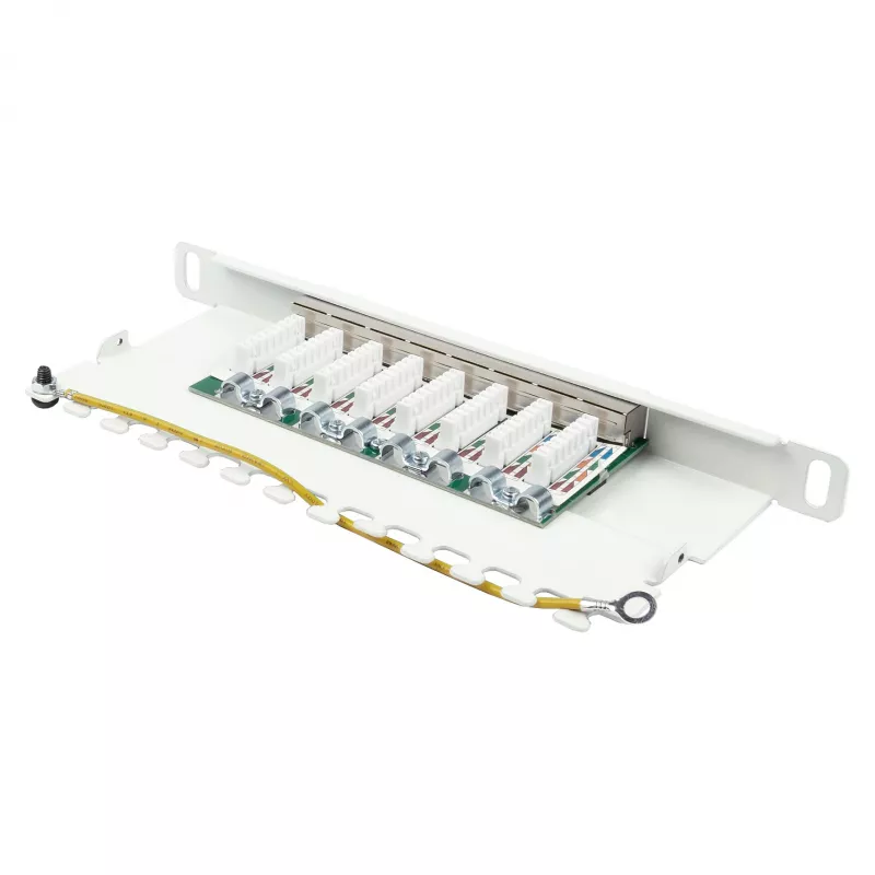 Patch panel 25,40cm (10) Cat. 6, 8 portas, 0,5 U, STP blindado, abertura sem ferramentas, branco puro (RAL9010), Good (GC-N0125)
