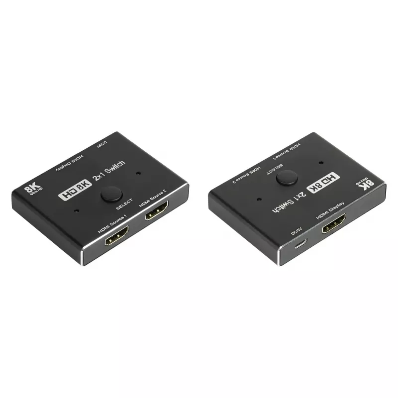 Alcasa Comutador HDMI - HDMI - Preto - Metal - 7680 x 4320 - Dados - Dourado (GC-M0261)