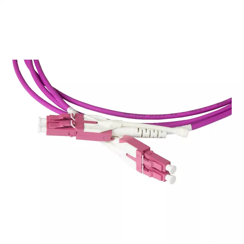 Cabo de patch de fibra ótica duplex OM4 (multimodo, 50/125) LC/LC, UNIBOOT, LSZH, polaridade reversível, patilha de desbloqueio, 10m, Good Connections® (LW-U810LC4)