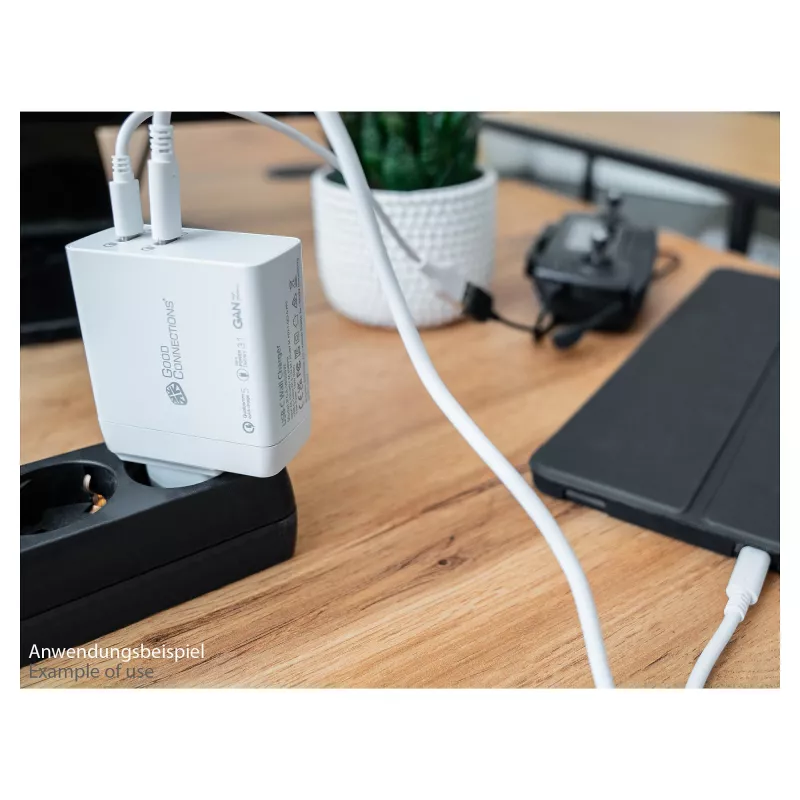 Good Connections GC Carregador rápido USB 140W tecnologia GaN, 2x USB-C, PD 3.1, QC 5.0, PPS branco -• Carregador rápido USB 140W• para smartphones