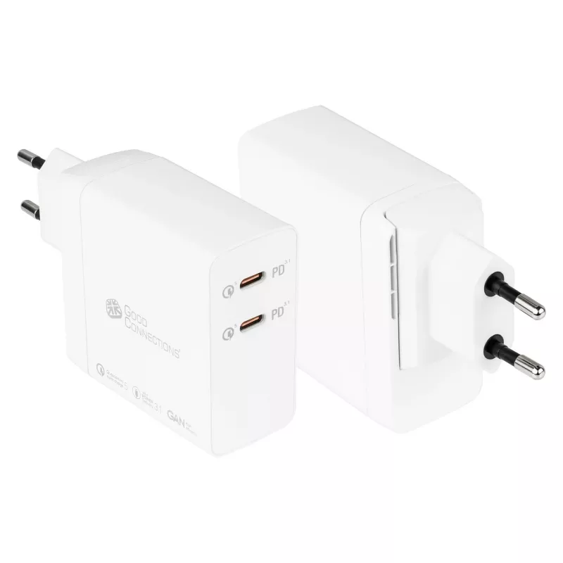 Good Connections GC Carregador rápido USB 140W tecnologia GaN, 2x USB-C, PD 3.1, QC 5.0, PPS branco -• Carregador rápido USB 140W• para smartphones
