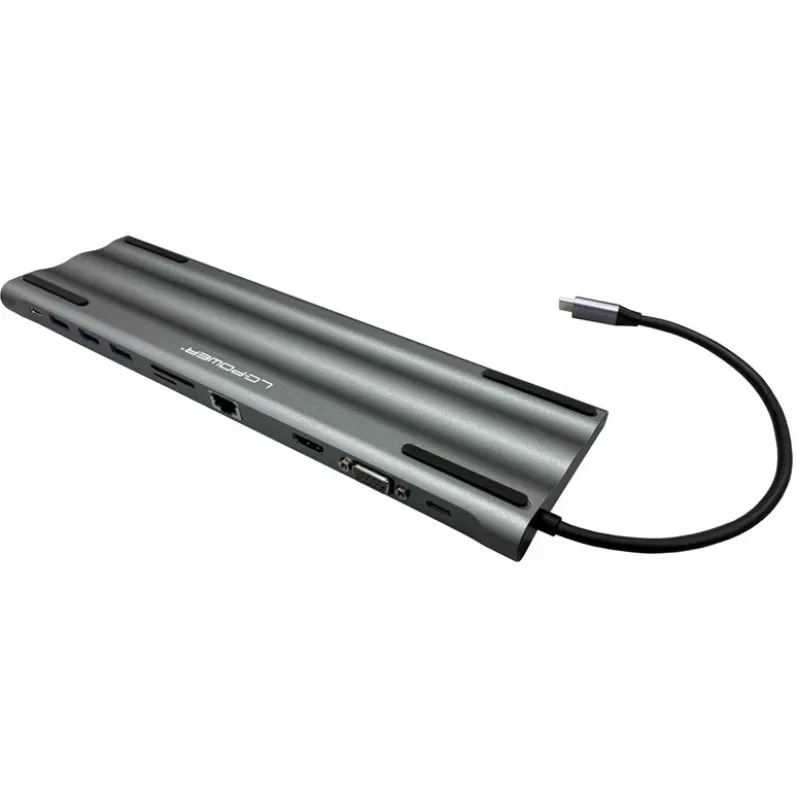 LC-Power LC-HUB-C-MULTI-8 USB-C para 3xUSB-A/2xUSB-C/HDMI/VGA/MicroSD/SD/RJ45/áudio