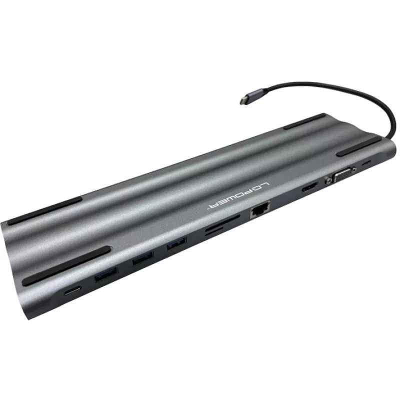 LC-Power LC-HUB-C-MULTI-8 USB-C para 3xUSB-A/2xUSB-C/HDMI/VGA/MicroSD/SD/RJ45/áudio