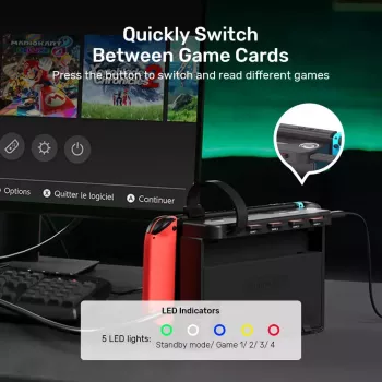 Unitek G1002D leitor de cartões de jogo de 4 ranhuras para Nintendo Switch