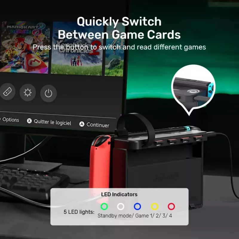 Unitek G1002D leitor de cartões de jogo de 4 ranhuras para Nintendo Switch