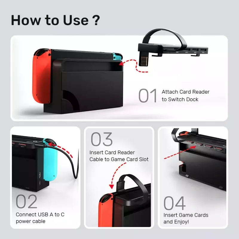 Unitek G1002D leitor de cartões de jogo de 4 ranhuras para Nintendo Switch