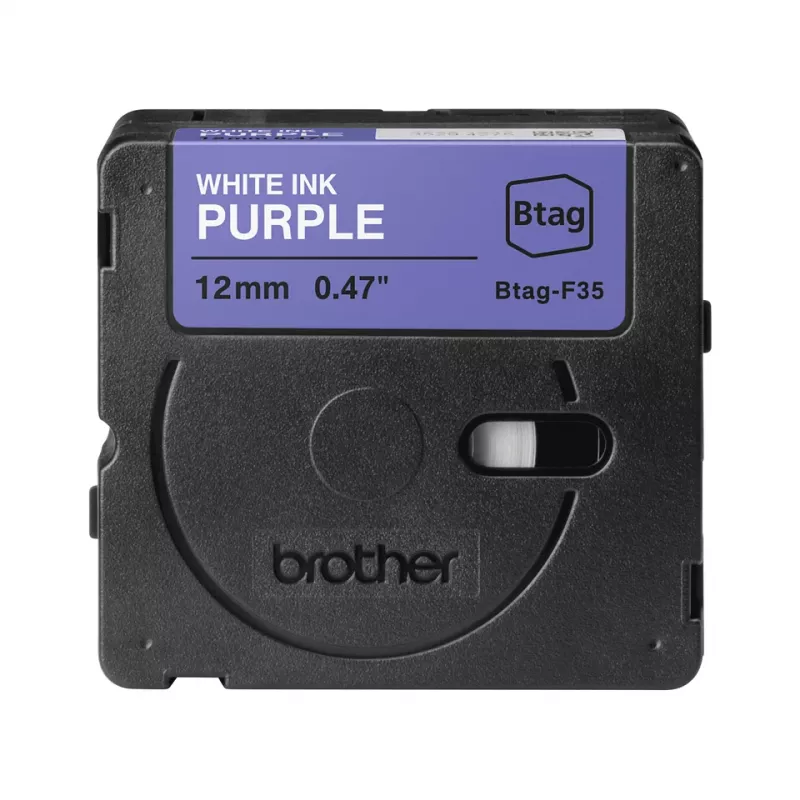 Fita de etiquetagem Brother BTAG-F35 branco sobre roxo 1,2 cm 4 m