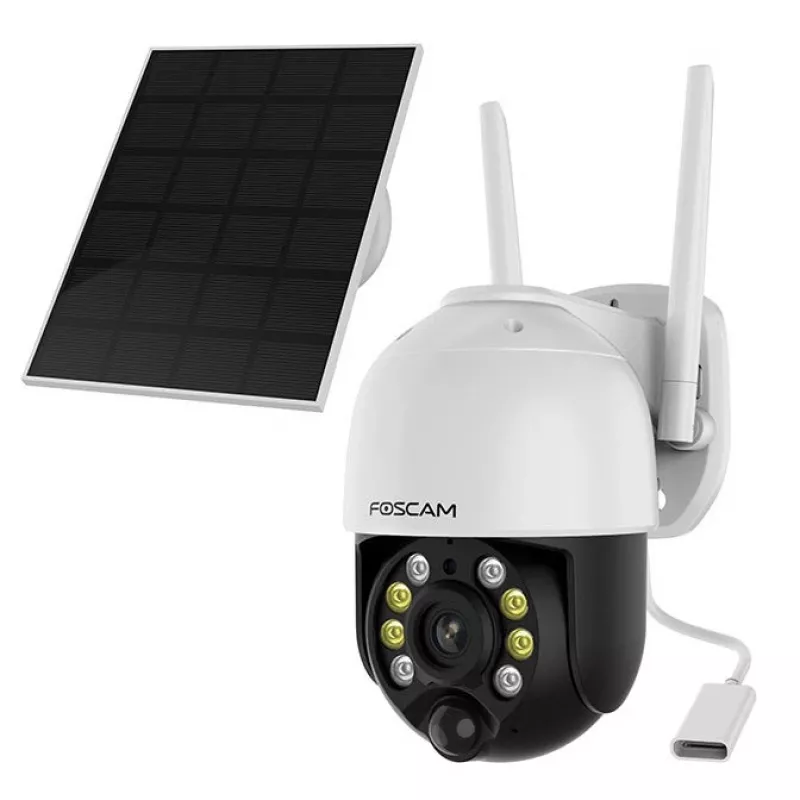 Câmara de segurança IP Foscam B4 Dome 4 MP (2560×1440), Wi-Fi 2,4 GHz, IP65, solar + bateria 5000 mAh, rotação 355°, inclinação 90°