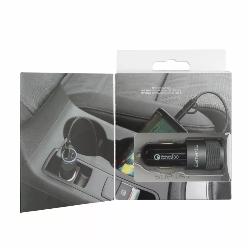 4smarts Rapid+ - Carregador de automóvel - 27 Watt - 3 A - QC 3.0, PD - 2 portas de saída (USB, USB-C de 24 pinos)