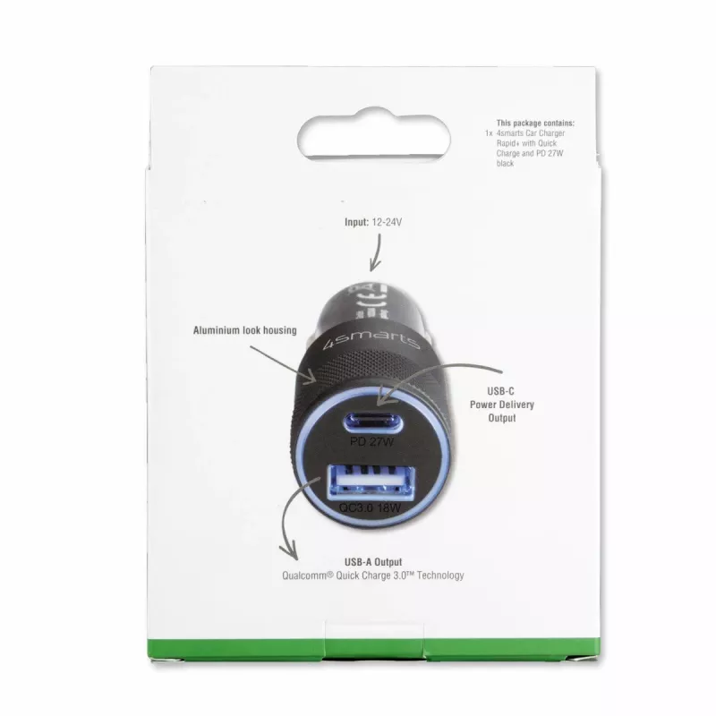 4smarts Rapid+ - Carregador de automóvel - 27 Watt - 3 A - QC 3.0, PD - 2 portas de saída (USB, USB-C de 24 pinos)