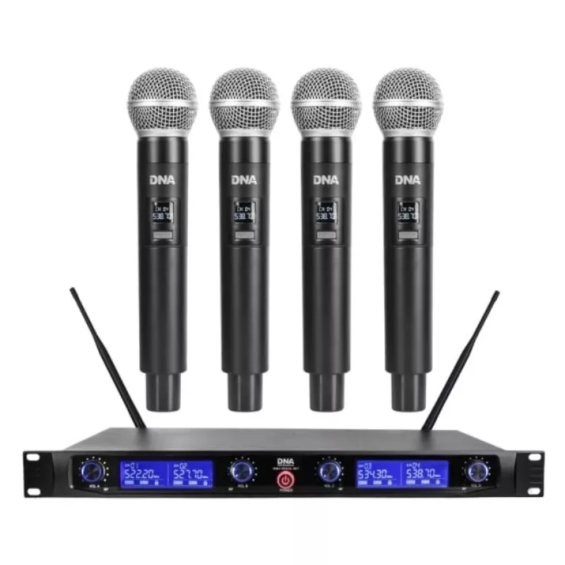 DNA WM4 Vocal Set - Conjunto (microfone sem fios, 4x emissores de mão, sistema de som UHF)