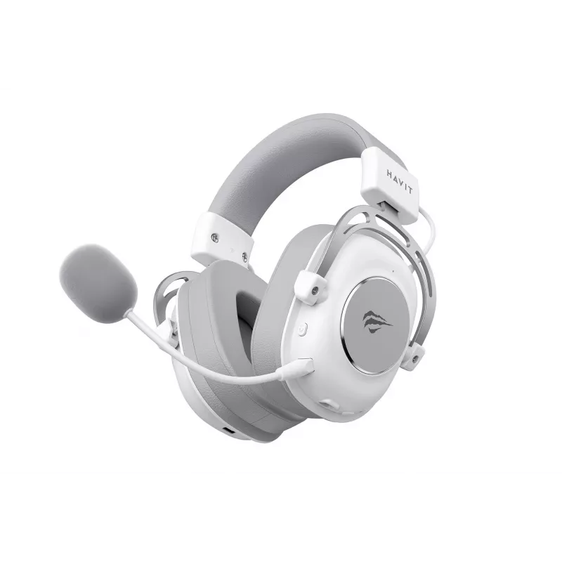 Auscultadores over-ear HAVIT H2002YG — 2,4G sem fios, Bluetooth, com fios, 20–20.000 Hz, alcance 10 m, 257 g (branco/cinzento)